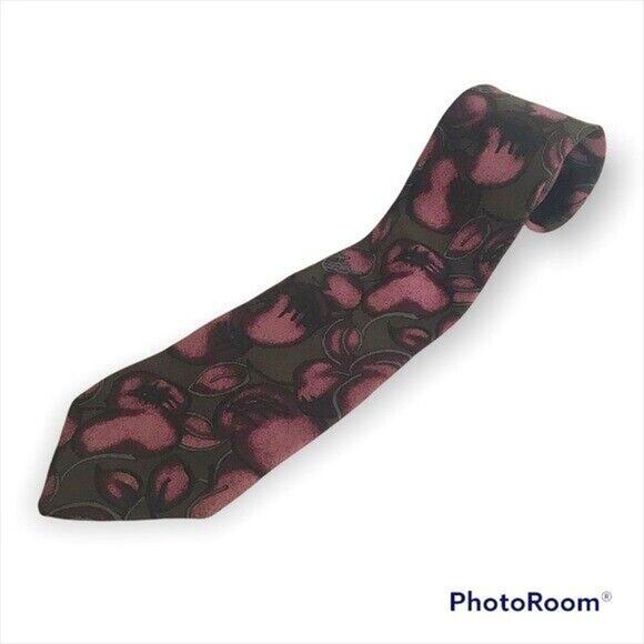 3/$20 Arturo Nucci 100% Silk Necktie Tie Gray & Purple Cherry Floral Pattern - Picture 2 of 6